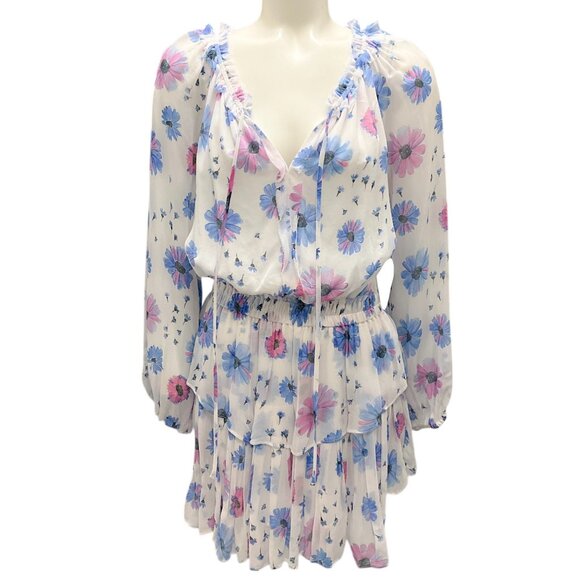 LoveShackFancy Dresses & Skirts - LoveShackFancy White / Blue Multi Floral Chiffon Mini Dress